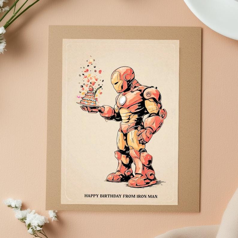 Iron Man Birthday Card | Marvel Card Superhero Card | Kids or Adults | Spiderman Greeting Card | Funny Birthday Card