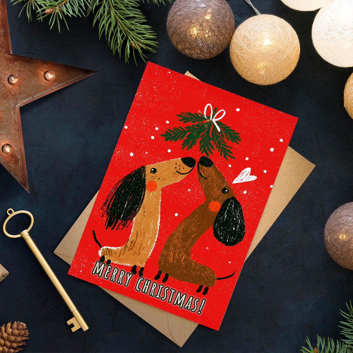Dachshund Christmas Card, Cute Sausage Dog Xmas Card, Wiener Dog Christmas, Dog Lover Holiday Card, Funny Dog Gift, Puppy Christmas