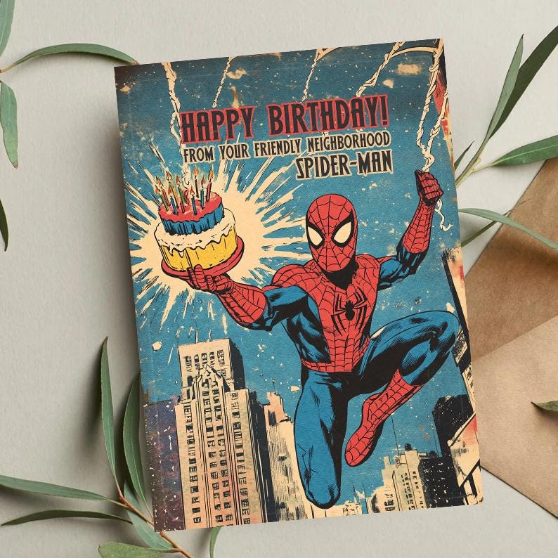 Comic Style Spider-Man Birthday Card: Funny Superhero Greeting Card