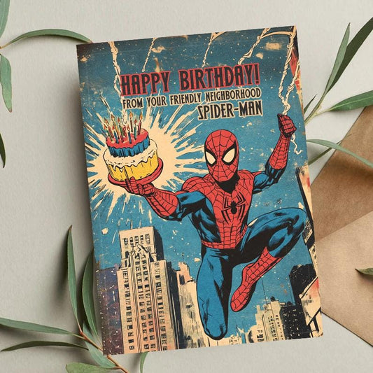 Comic Style Spider-Man Birthday Card: Funny Superhero Greeting Card