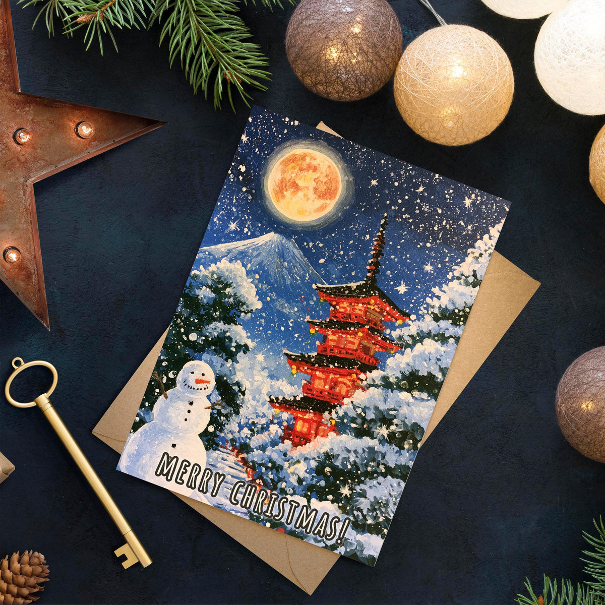 Japan Christmas Card, Japanese Christmas Card, Tokyo Winter Card, Mount Fuji Xmas Card, Japanese Holiday Card, Winter Travel Gift