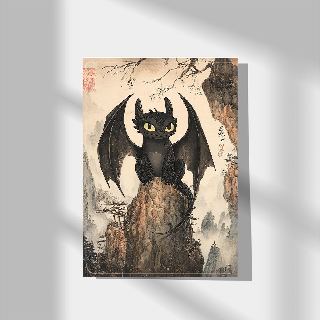 Toothless Dragon Art Print: Japanese-Style How to Train Your Dragon Poster