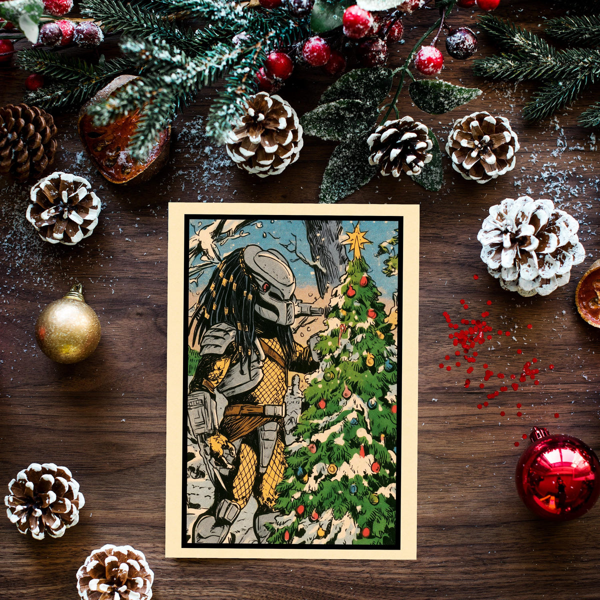 Predator Christmas Card, Predator Holiday Card, Sci Fi Christmas Card, Alien Hunter Christmas, Horror Christmas Gift, Geeky Holiday Card