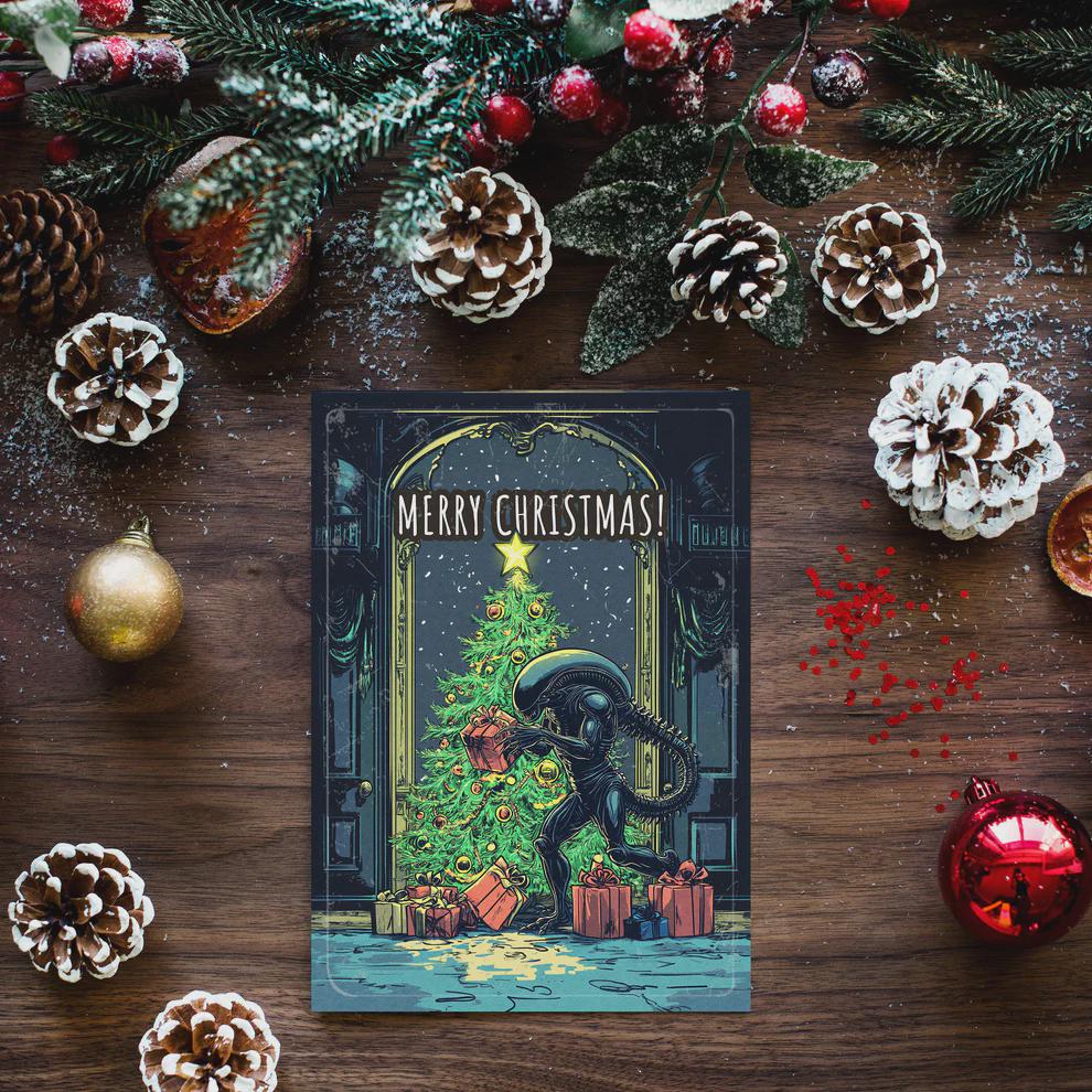 Alien Christmas Card, Sci-Fi Holiday Greetings