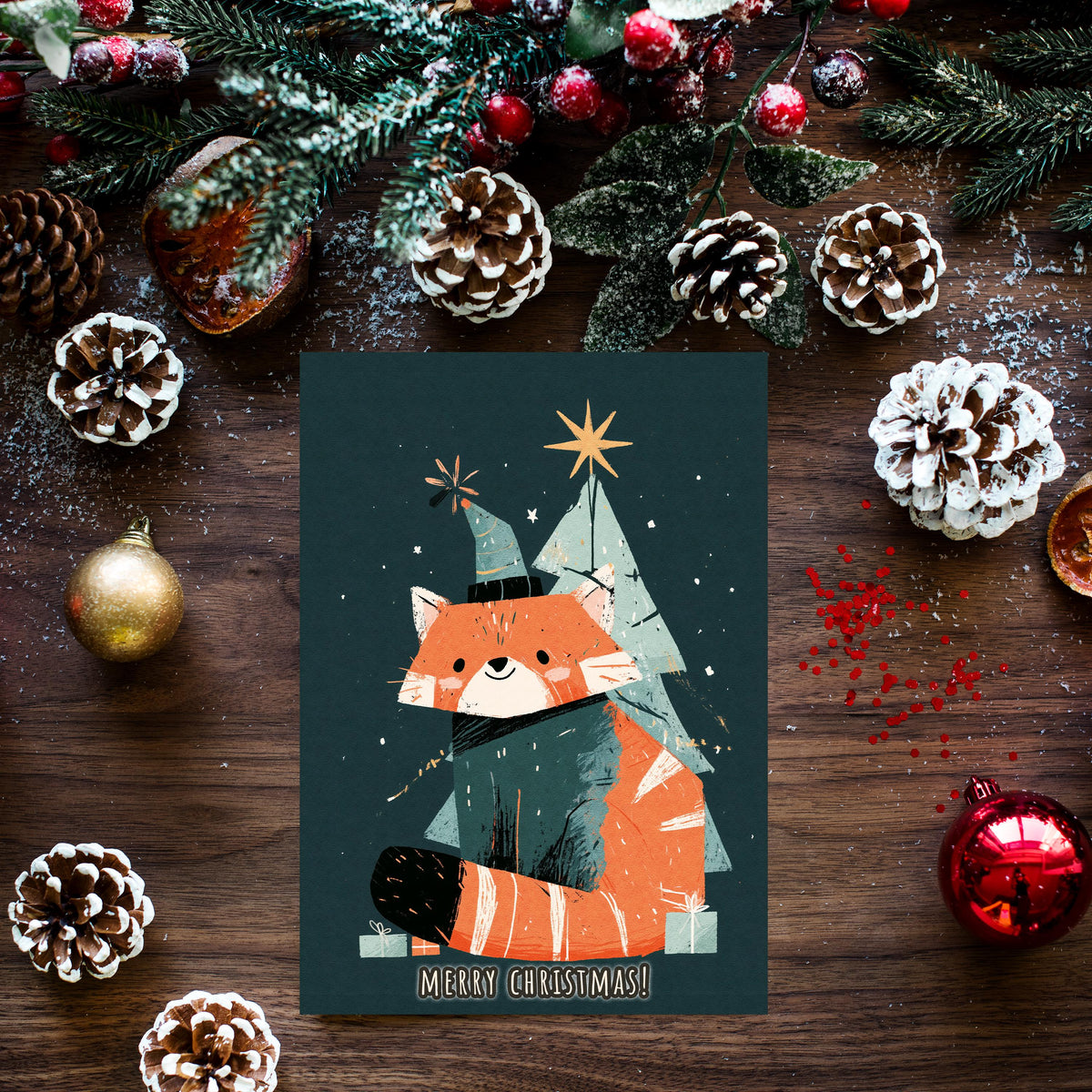 Red Panda Christmas Card, Cute Red Panda Xmas Card, Kawaii Animal Card, Woodland Christmas Card, Red Panda Gift, Winter Holiday Card