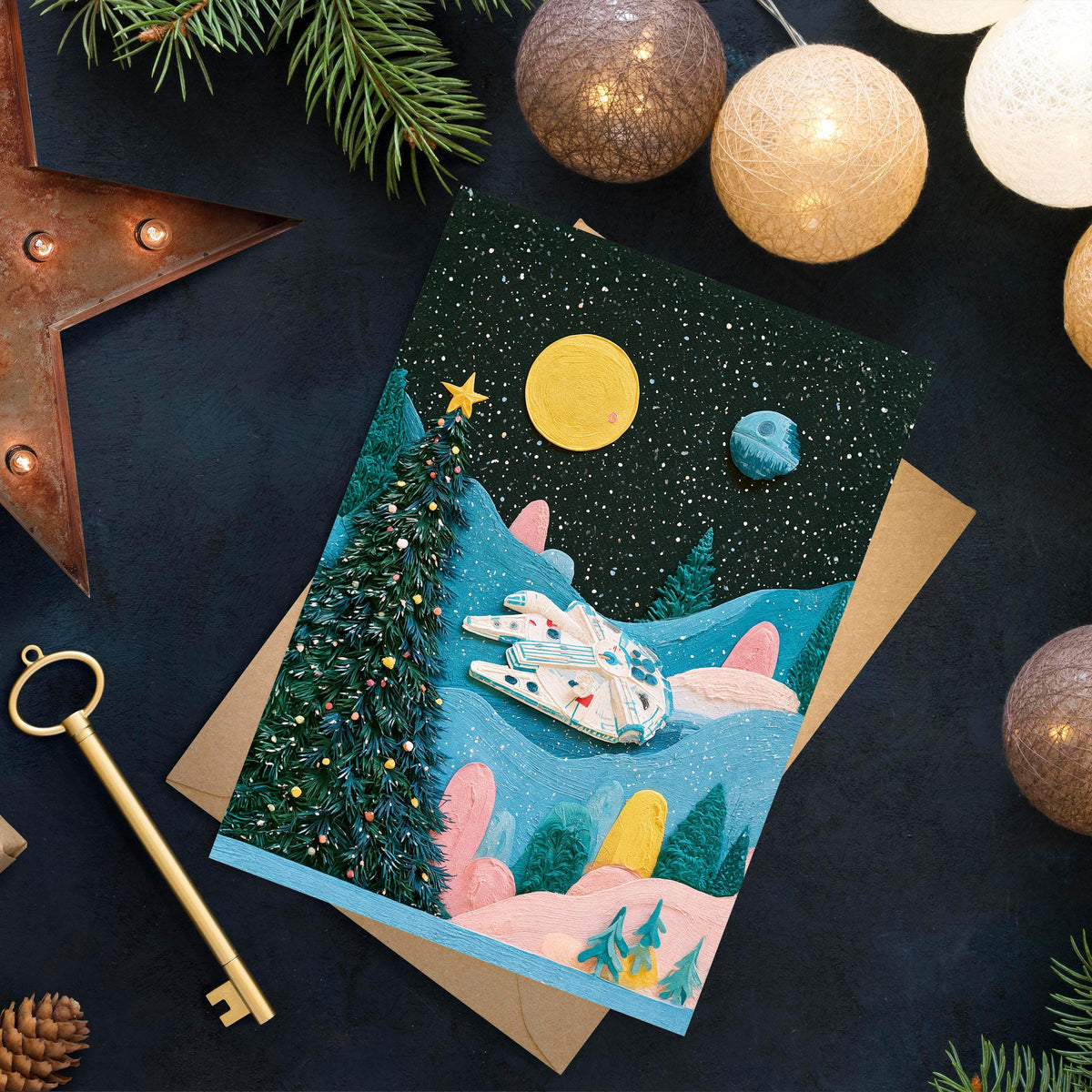 Star Wars Christmas Card, Millennium Falcon Christmas Card, Sci Fi Holiday Card, Space Christmas Greeting, Geeky Christmas Gift
