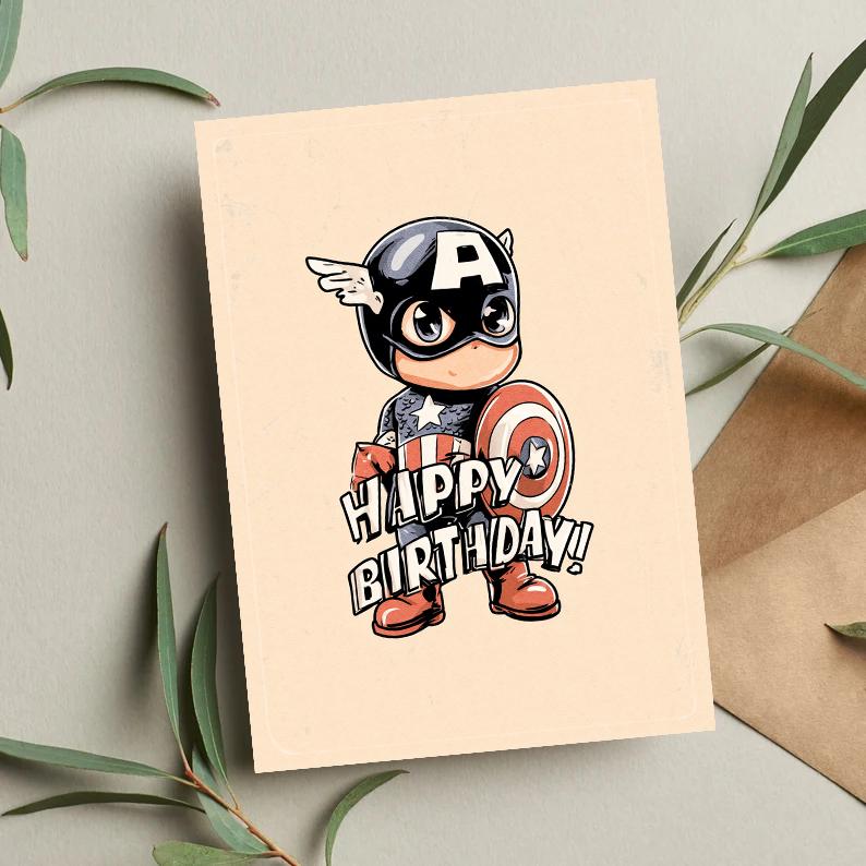Captain America Birthday Card | Marvel Card Superhero Card | Kids or Adults | Spiderman Greeting Card | Funny Birthday Card