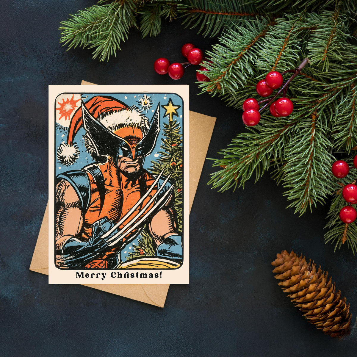 Wolverine Christmas Card, Wolverine Xmas Card, Marvel Christmas Card, Superhero Holiday Card, Comic Book Christmas, Wolverine Gift