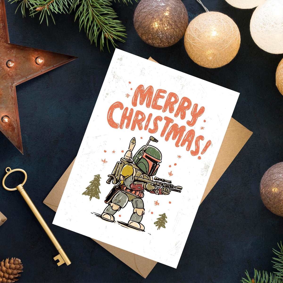 Boba Fett Christmas Card, Star Wars Holiday Gift