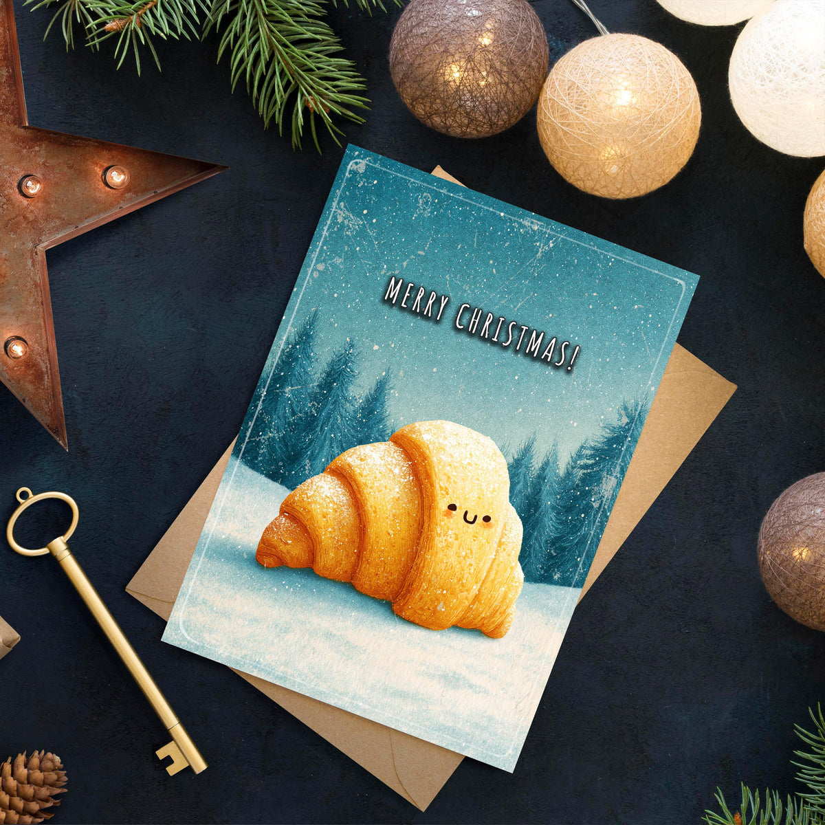 Croissant Christmas Card | Funny Foodie Holiday Greeting