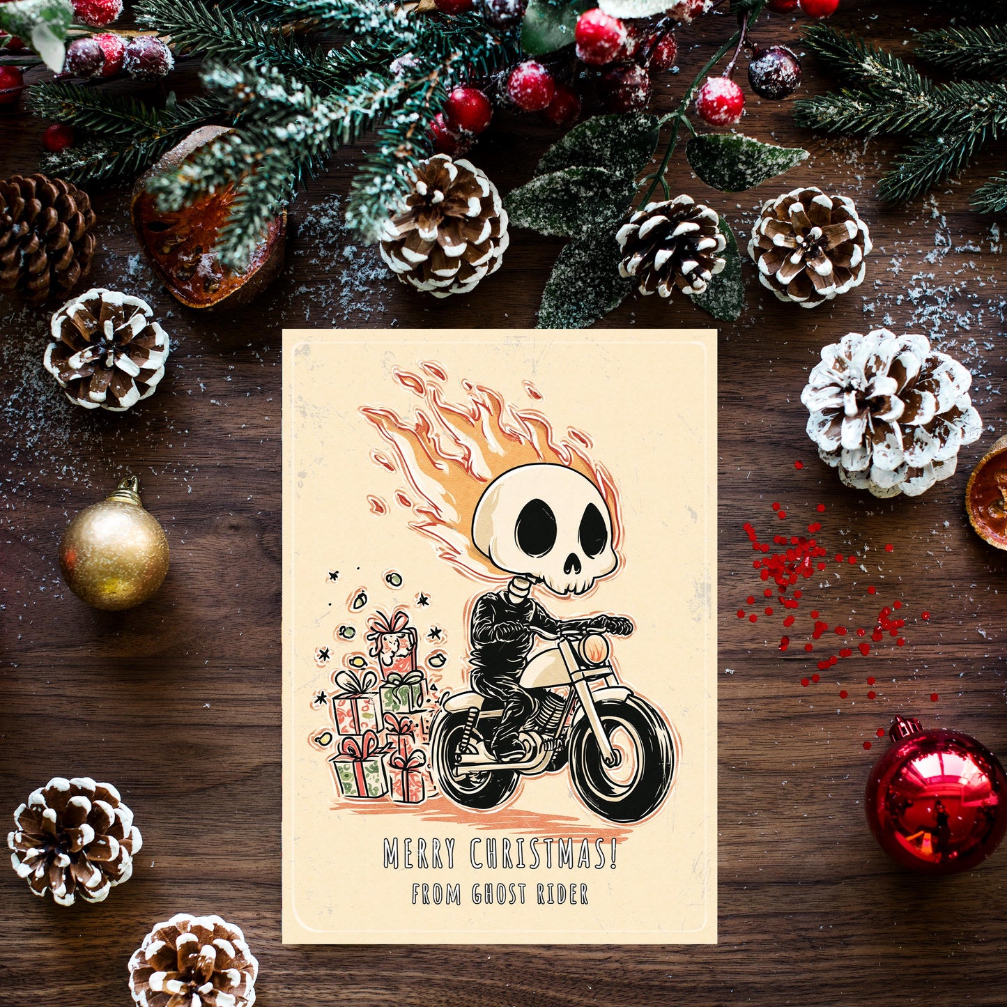 Ghost Rider Christmas Card, Funny Superhero Holiday Card