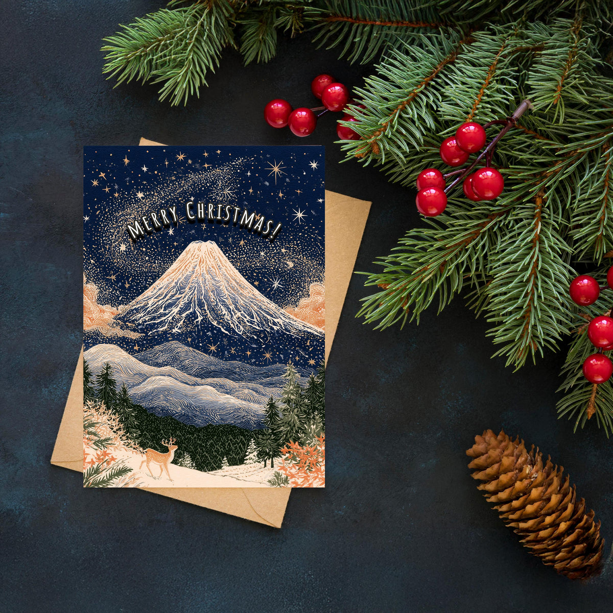 Japan Christmas Card, Japanese Christmas Card, Tokyo Winter Card, Mount Fuji Xmas Card, Japanese Holiday Card, Winter Travel Gift