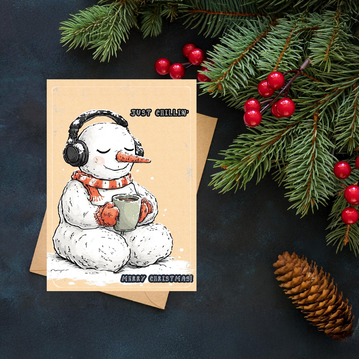 Funny Snowman Christmas Card | Just Chillin' Pun Holiday Card
