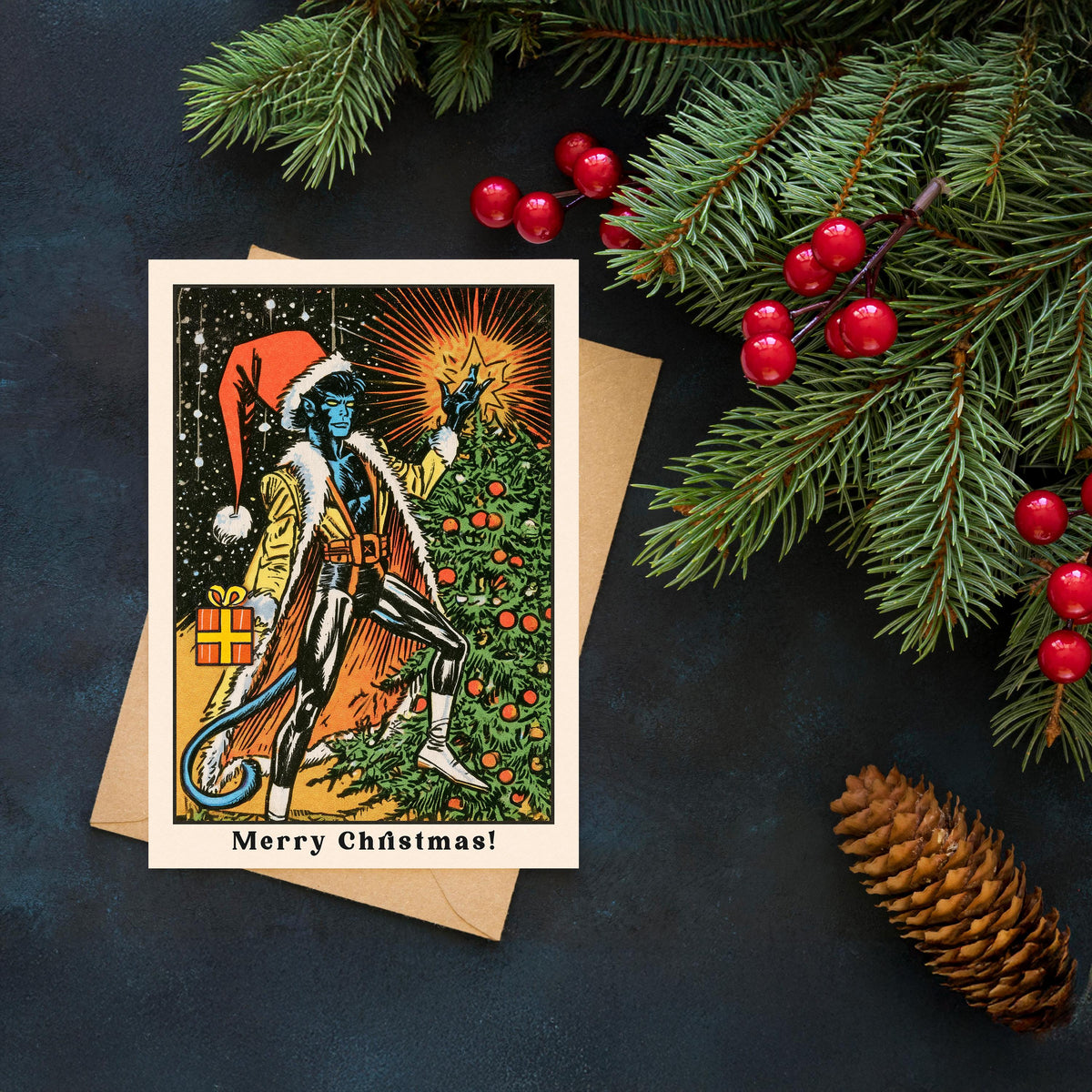 Nightcrawler Christmas Card, X Men Christmas Card, Marvel Xmas Card, Nightcrawler Holiday Card, Comic Book Christmas Gift