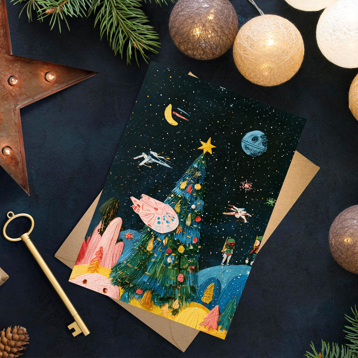 Star Wars Christmas Card, Millennium Falcon Christmas Card, Sci Fi Holiday Card, Space Christmas Greeting, Geeky Christmas Gift