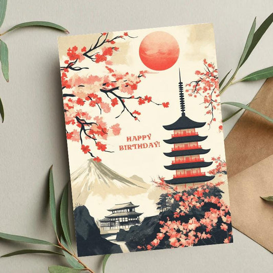 Japan Birthday Card | Japanese Landmark | Tokyo Skyline | Handmade Travel Card | Japan Lover Gift | Unique Birthday Card | Japanese Art