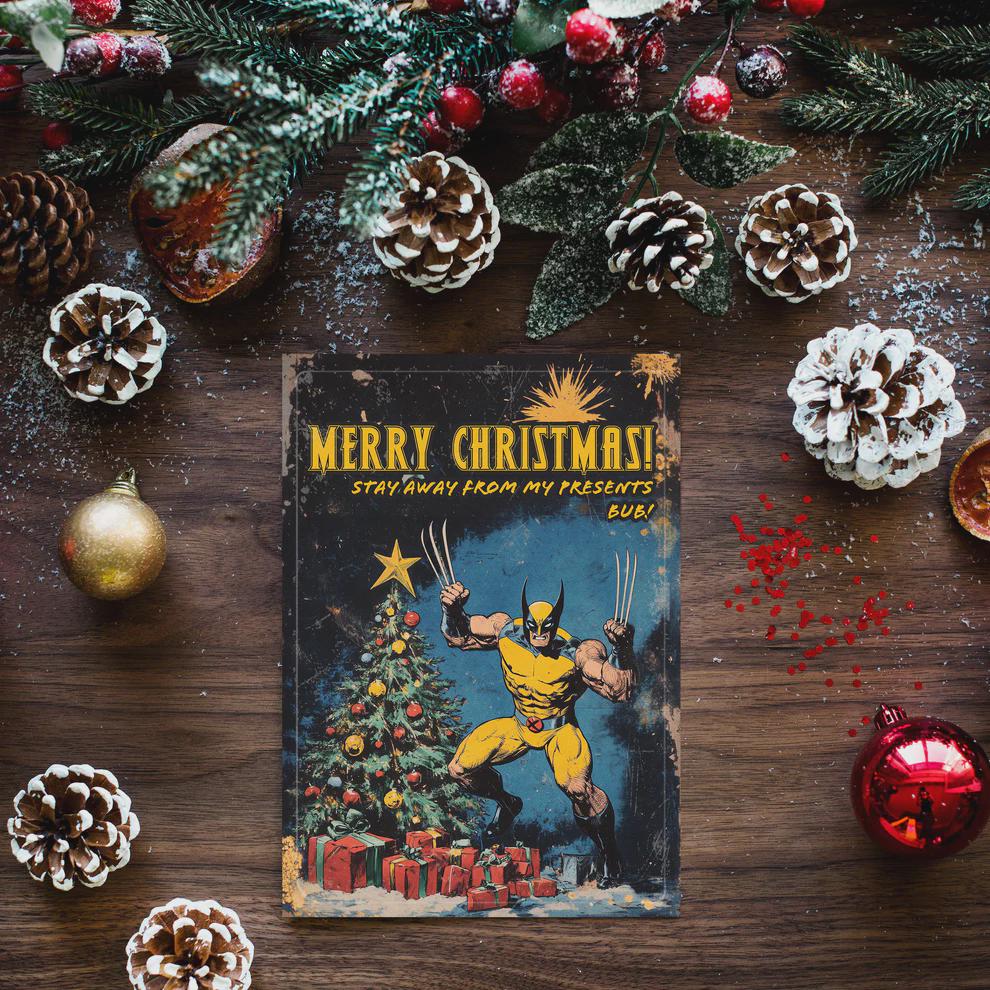 Wolverine Christmas Card, Funny Superhero Holiday Card