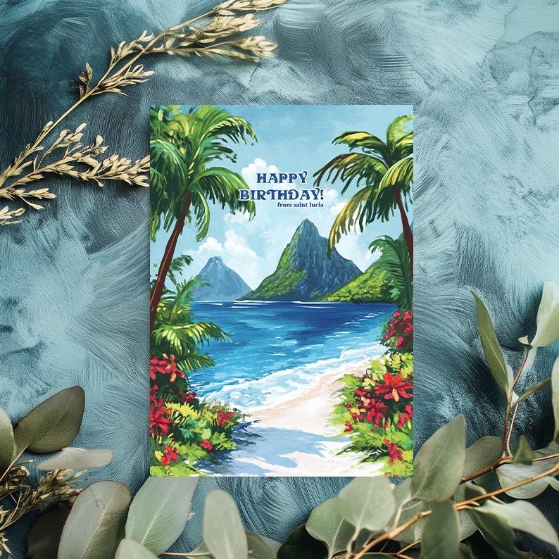 Saint Lucia Birthday Card: Caribbean Island Greeting