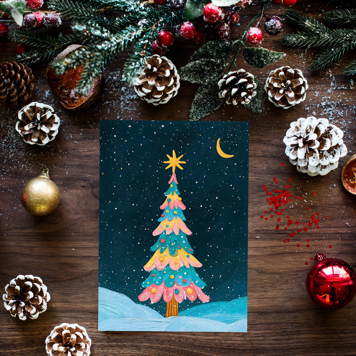 Christmas Tree Card, Winter Christmas Greeting Card, Cute Christmas Card, Festive Holiday Card, Snowy Christmas Gift, Nordic Style Card