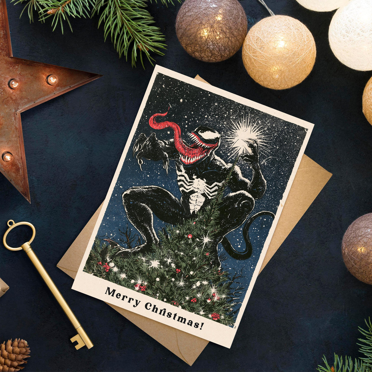 Venom Christmas Card, Funny Marvel Christmas Card, Horror Christmas Greeting Card, Geeky Comic Gift, Venom Fan Gift, Xmas Card