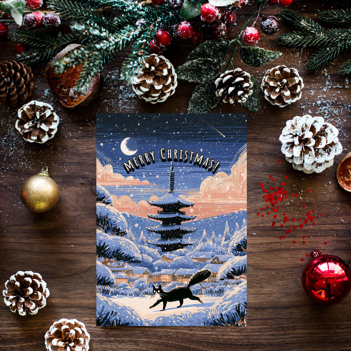 Japan Christmas Card, Japanese Christmas Card, Tokyo Winter Card, Mount Fuji Xmas Card, Japanese Holiday Card, Winter Travel Gift