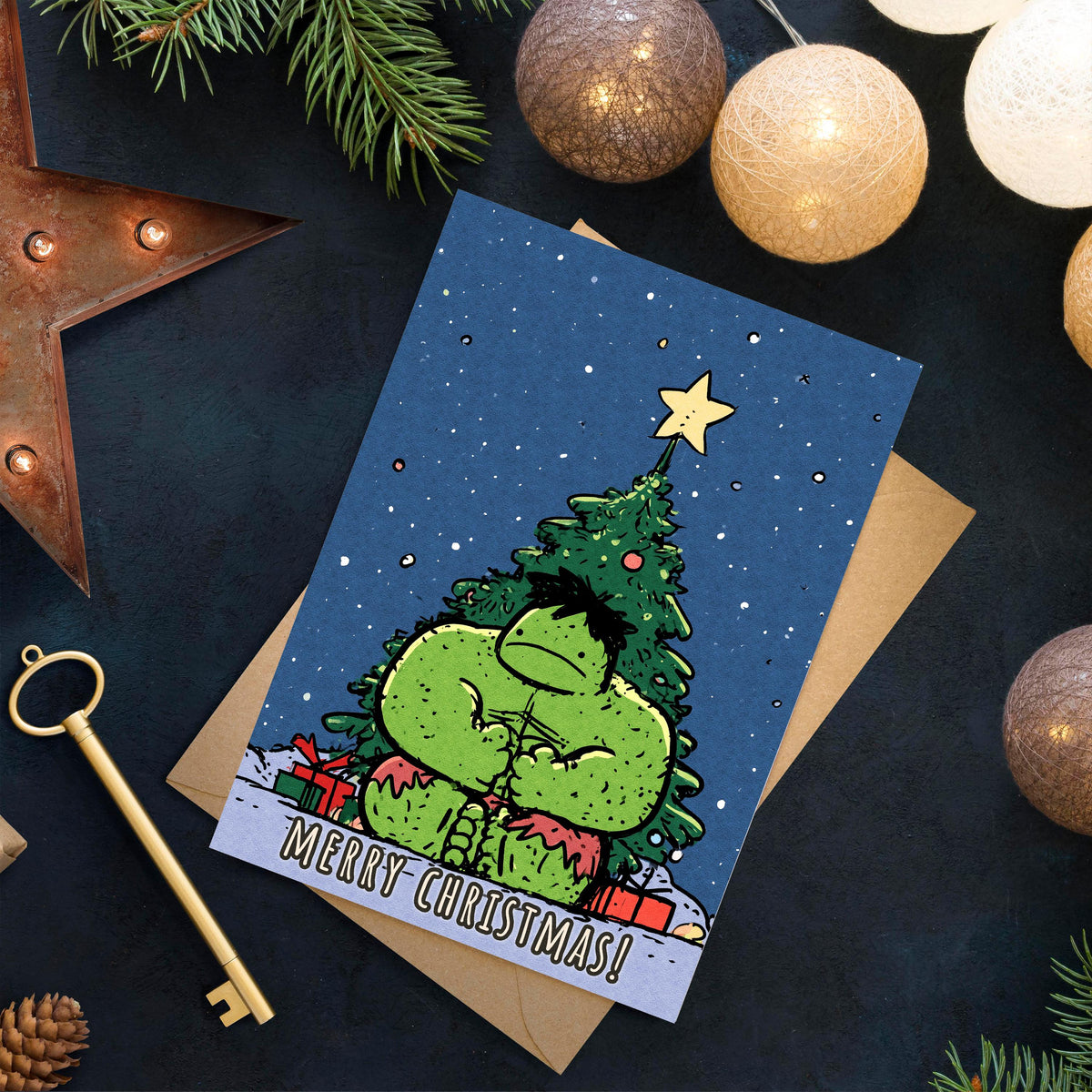 Hulk Christmas Card, Marvel Christmas Card, Funny Superhero Xmas Card, Hulk Holiday Card, Comic Book Christmas Gift, Geeky Card