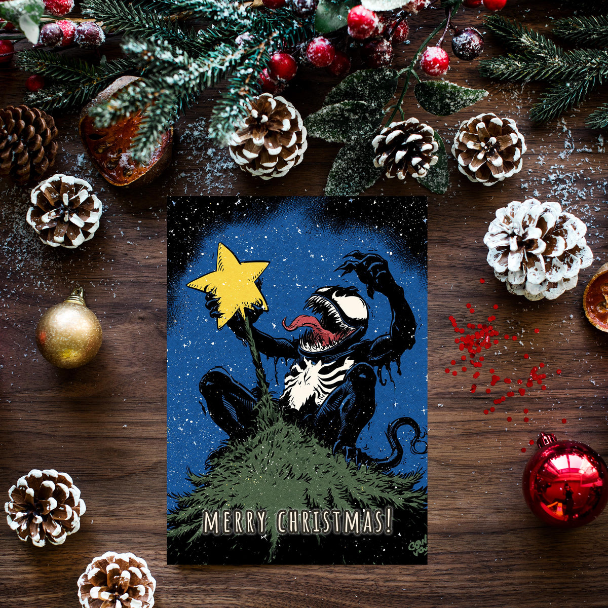 Venom Christmas Card, Funny Marvel Christmas Card, Horror Christmas Greeting Card, Geeky Comic Gift, Venom Fan Gift, Xmas Card
