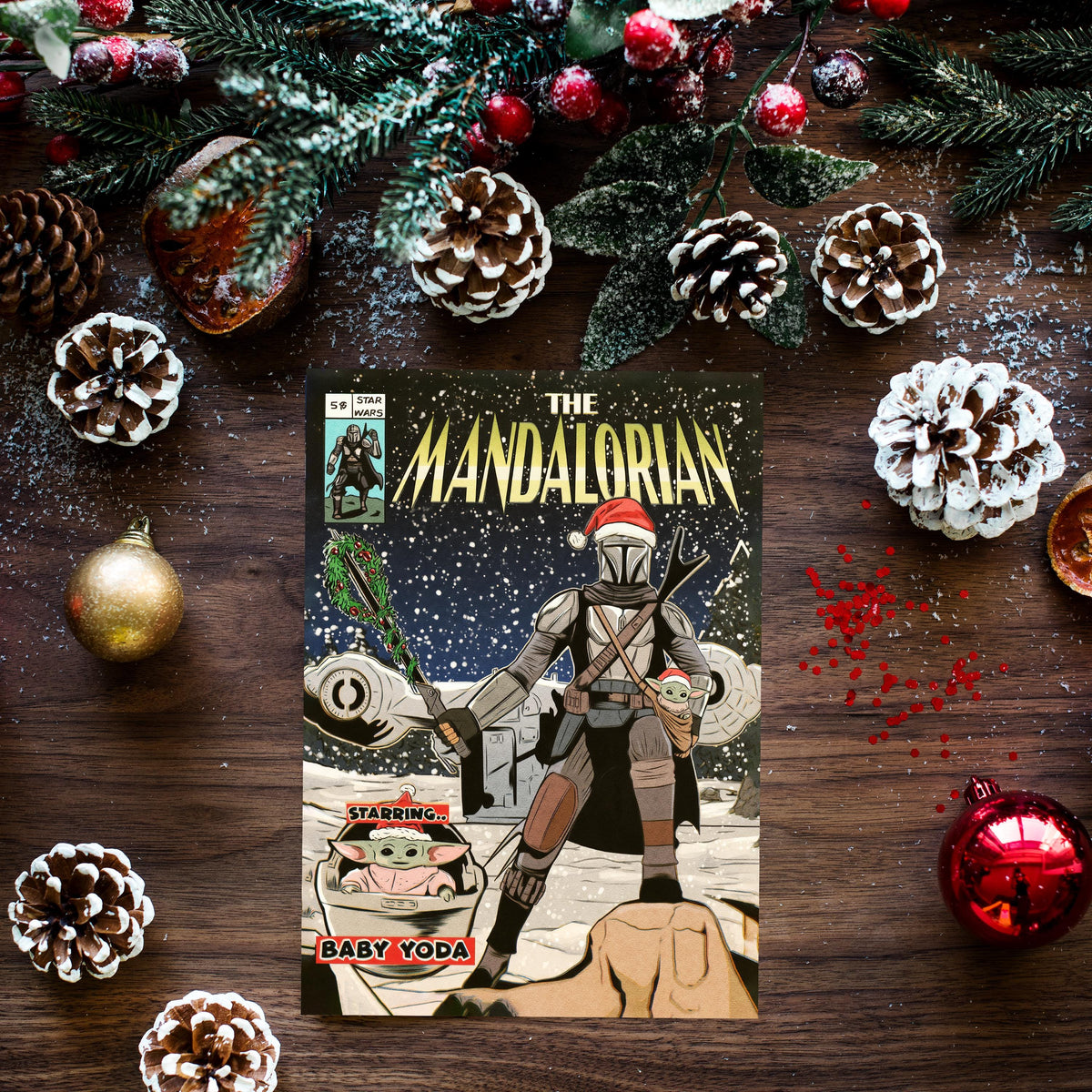 Mandalorian Christmas Card, Star Wars Christmas Card, Mando Holiday Card, Sci Fi Christmas Greeting, Funny Geeky Christmas Gift