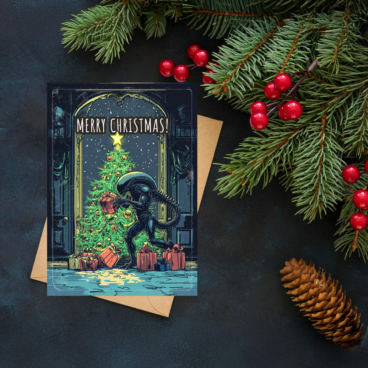 Alien Christmas Card, Sci-Fi Holiday Greetings
