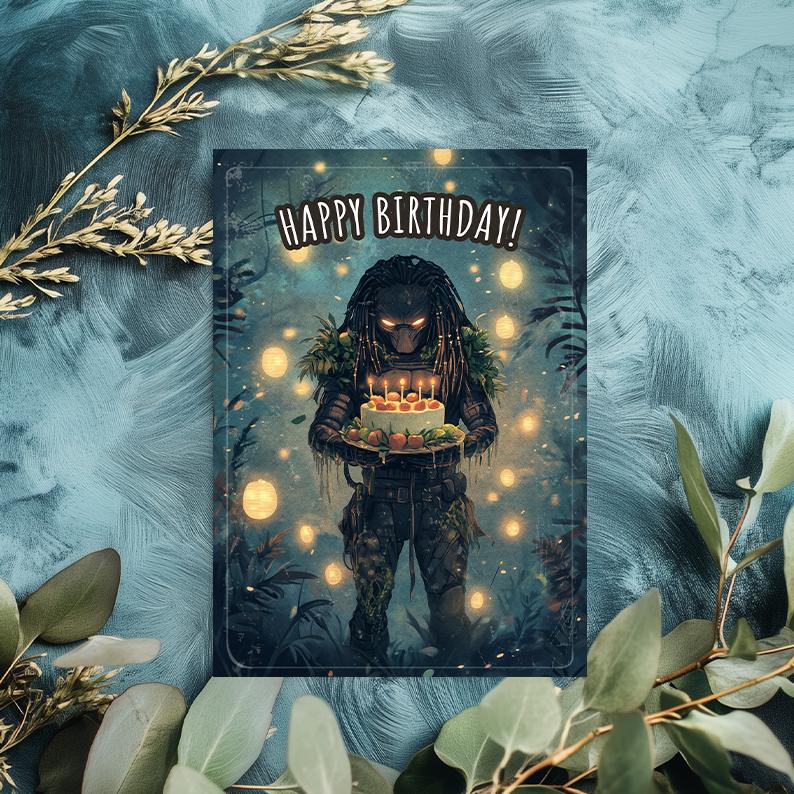Predator Birthday Card: Funny Sci-Fi 80s Action Movie Card