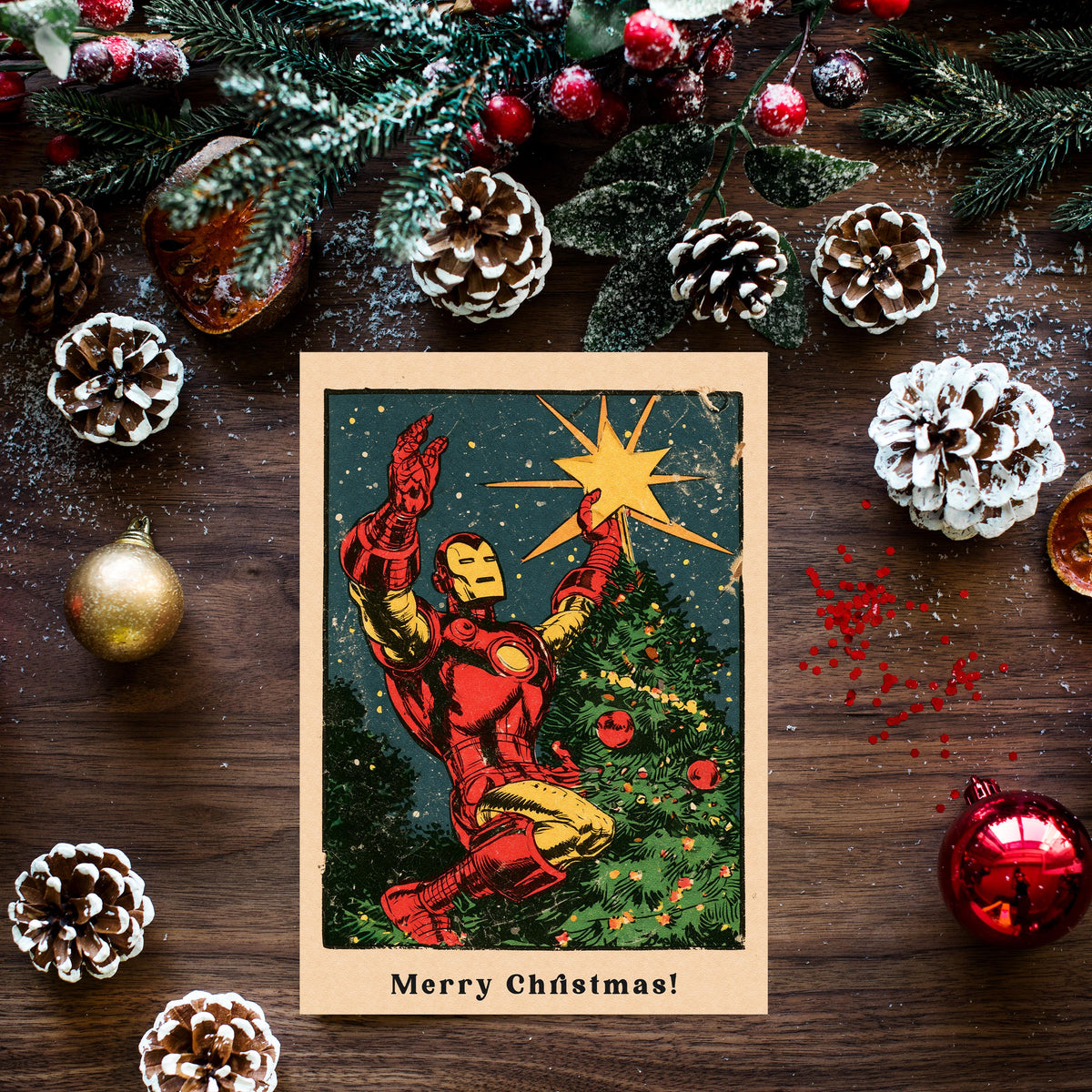 Iron Man Christmas Card, Marvel Christmas Card, Iron Man Xmas Card, Superhero Holiday Card, Comic Book Christmas Gift, Geek Gift
