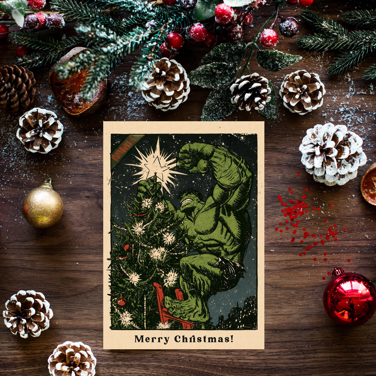 Hulk Christmas Card, Marvel Christmas Card, Funny Superhero Xmas Card, Hulk Holiday Card, Comic Book Christmas Gift, Geeky Card