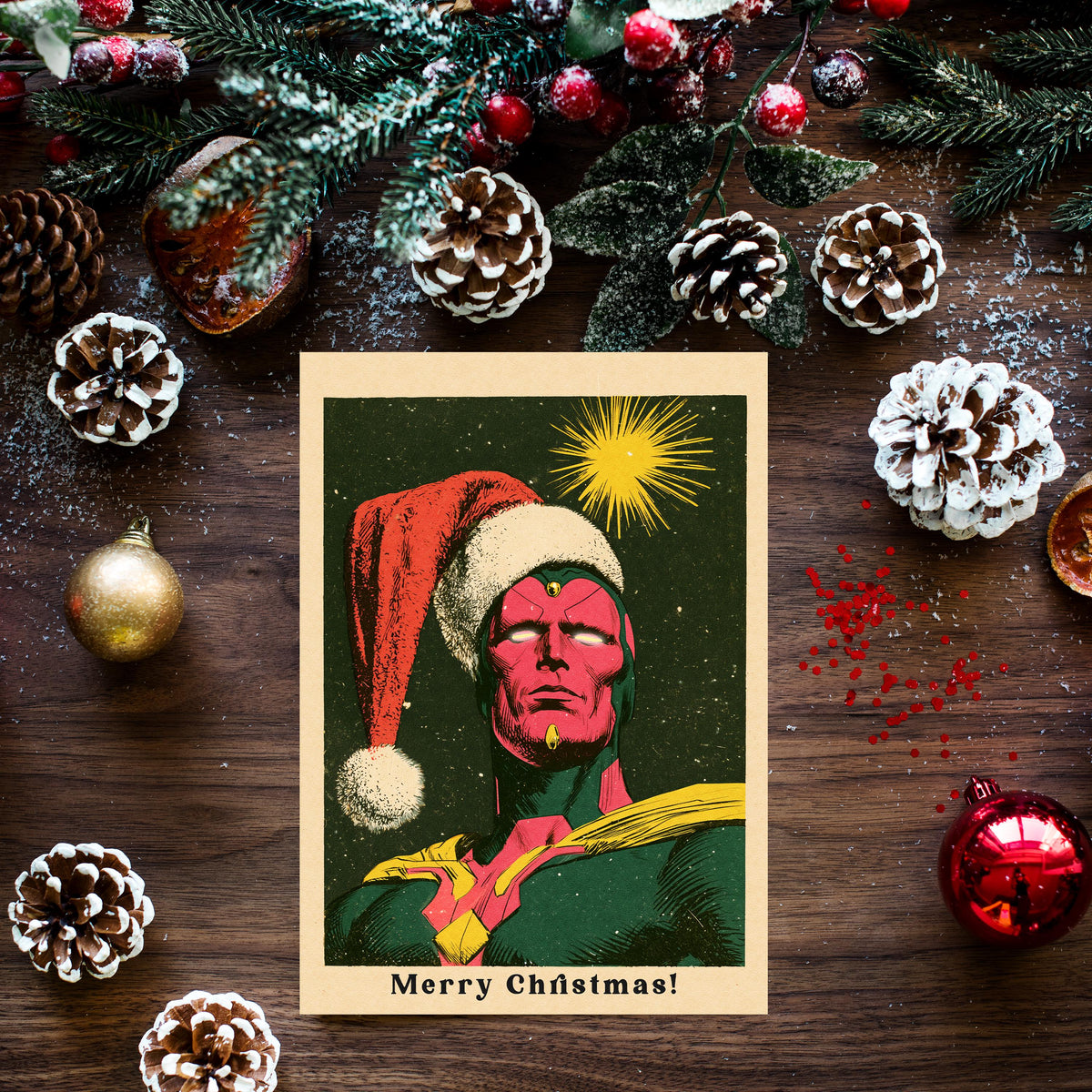 Vision Christmas Card, Marvel Superhero Xmas Card, Vision Holiday Card, Avengers Christmas Card, Comic Book Christmas, Marvel Fan Gift