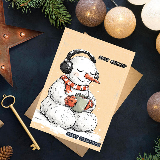 Funny Snowman Christmas Card | Just Chillin' Pun Holiday Card