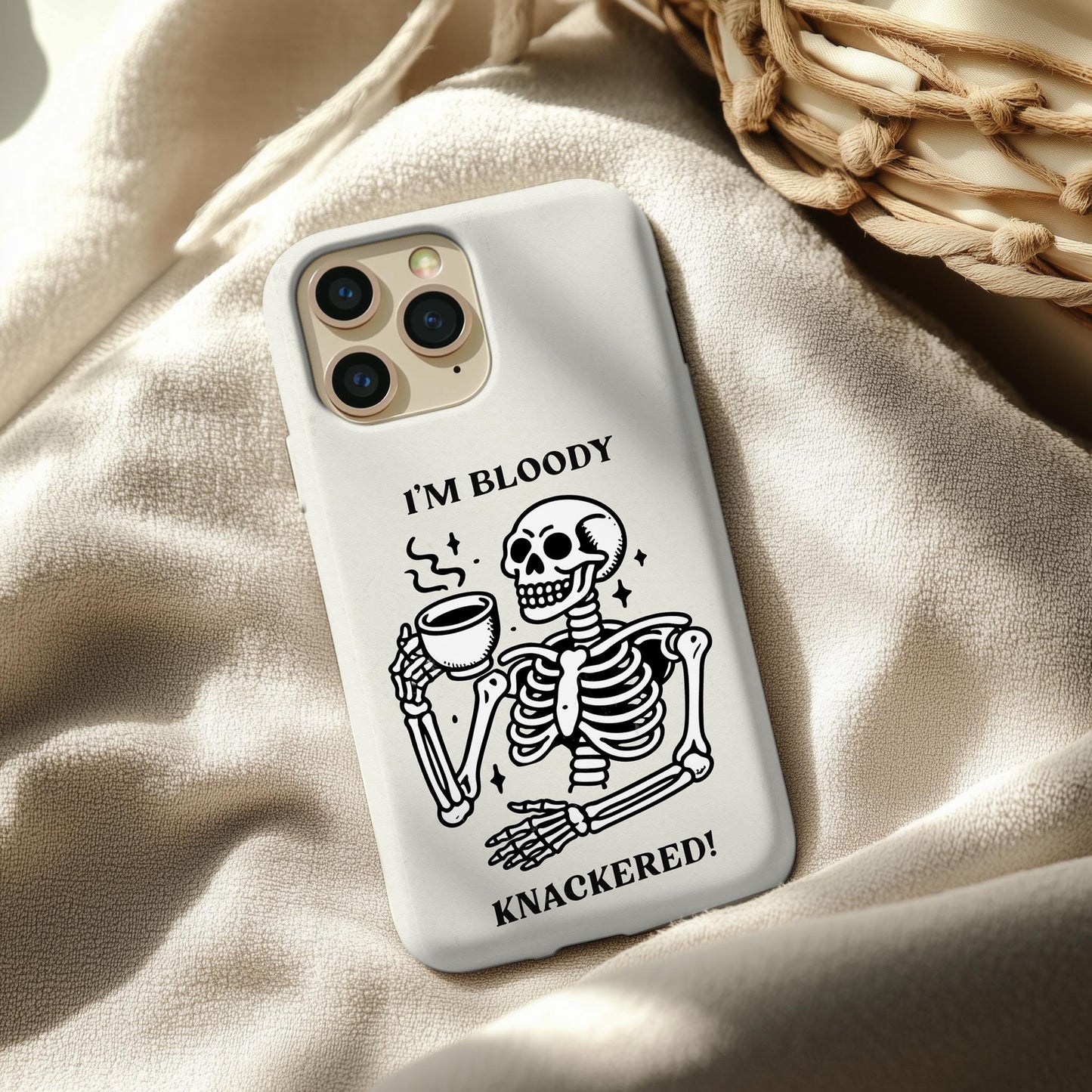 Skeleton Coffee Phone Case: Funny Goth Art, iPhone, Samsung, Pixel
