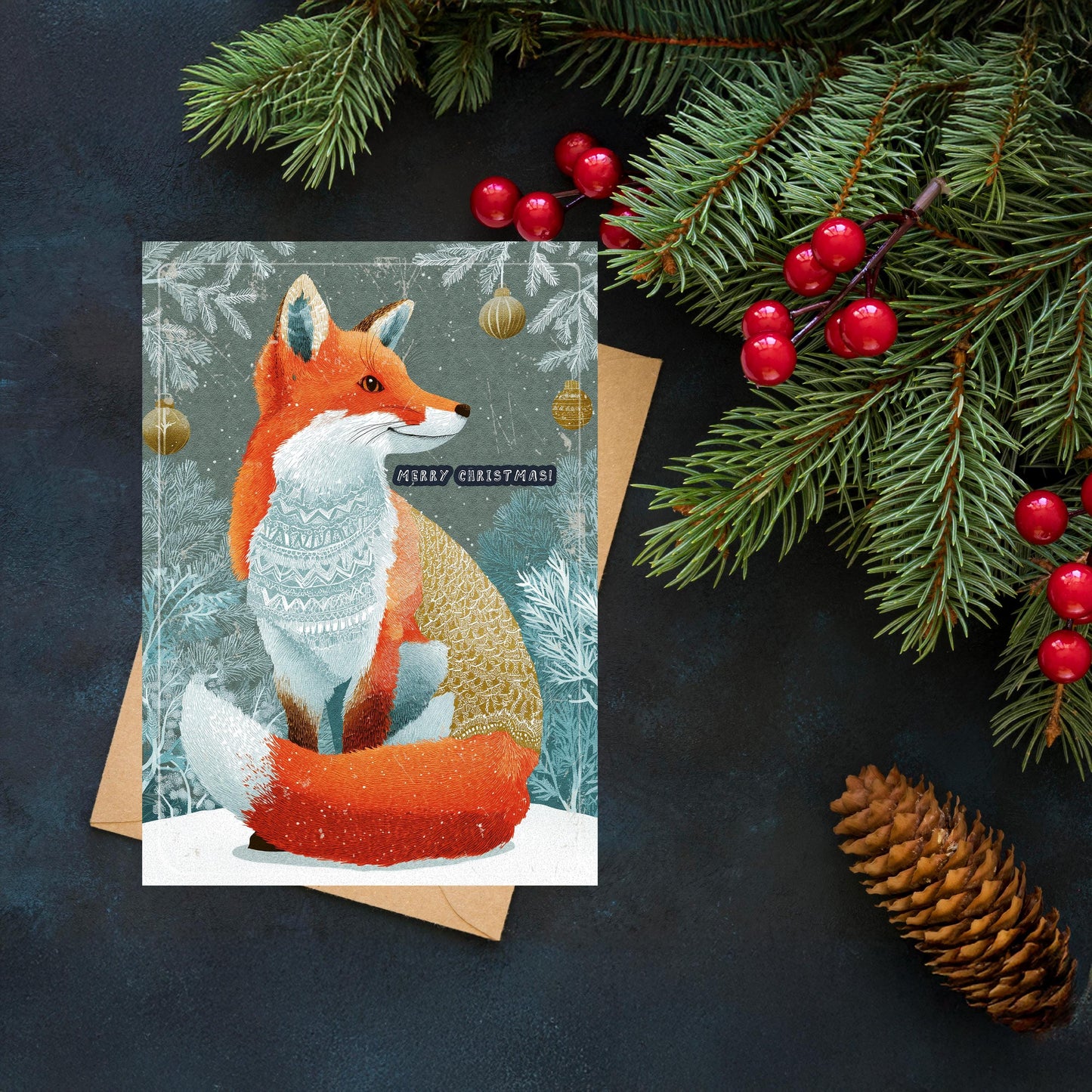 Fox Christmas Card | Japanese Art Holiday Greeting