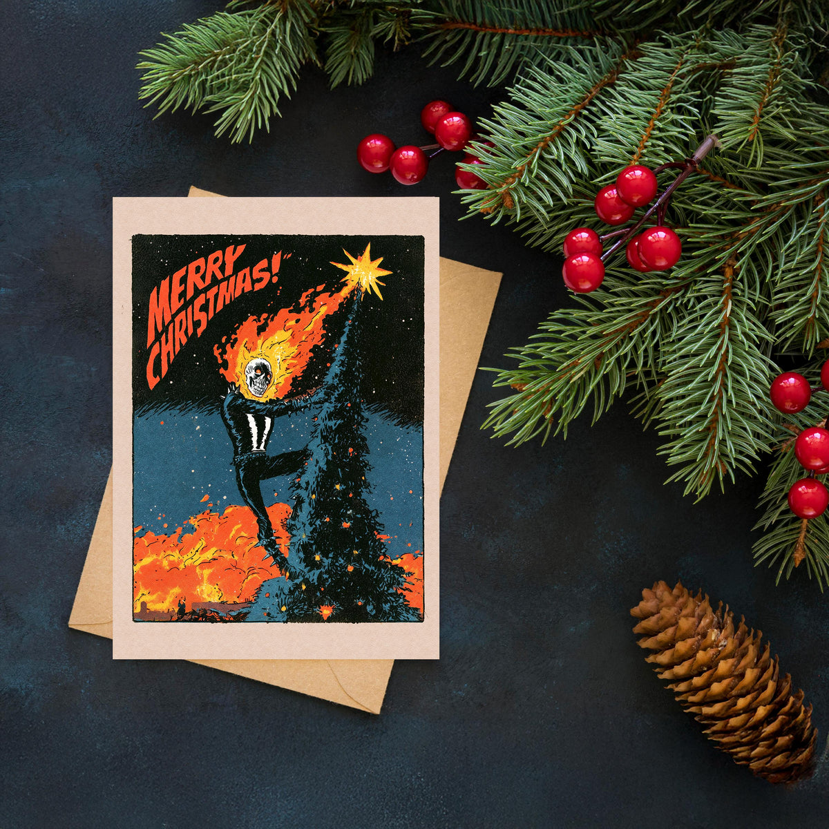 Ghost Rider Christmas Card, Marvel Christmas Card, Funny Horror Xmas Card, Fiery Superhero Holiday Card, Ghost Rider Fan Gift