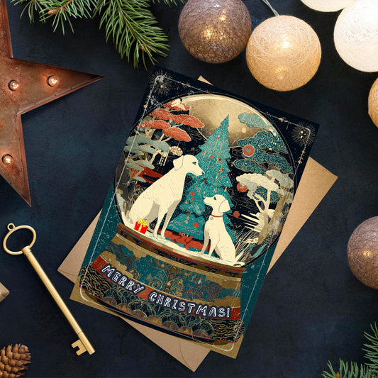 Dog Snow Globe Christmas Card | Japanese Art Holiday Greeting