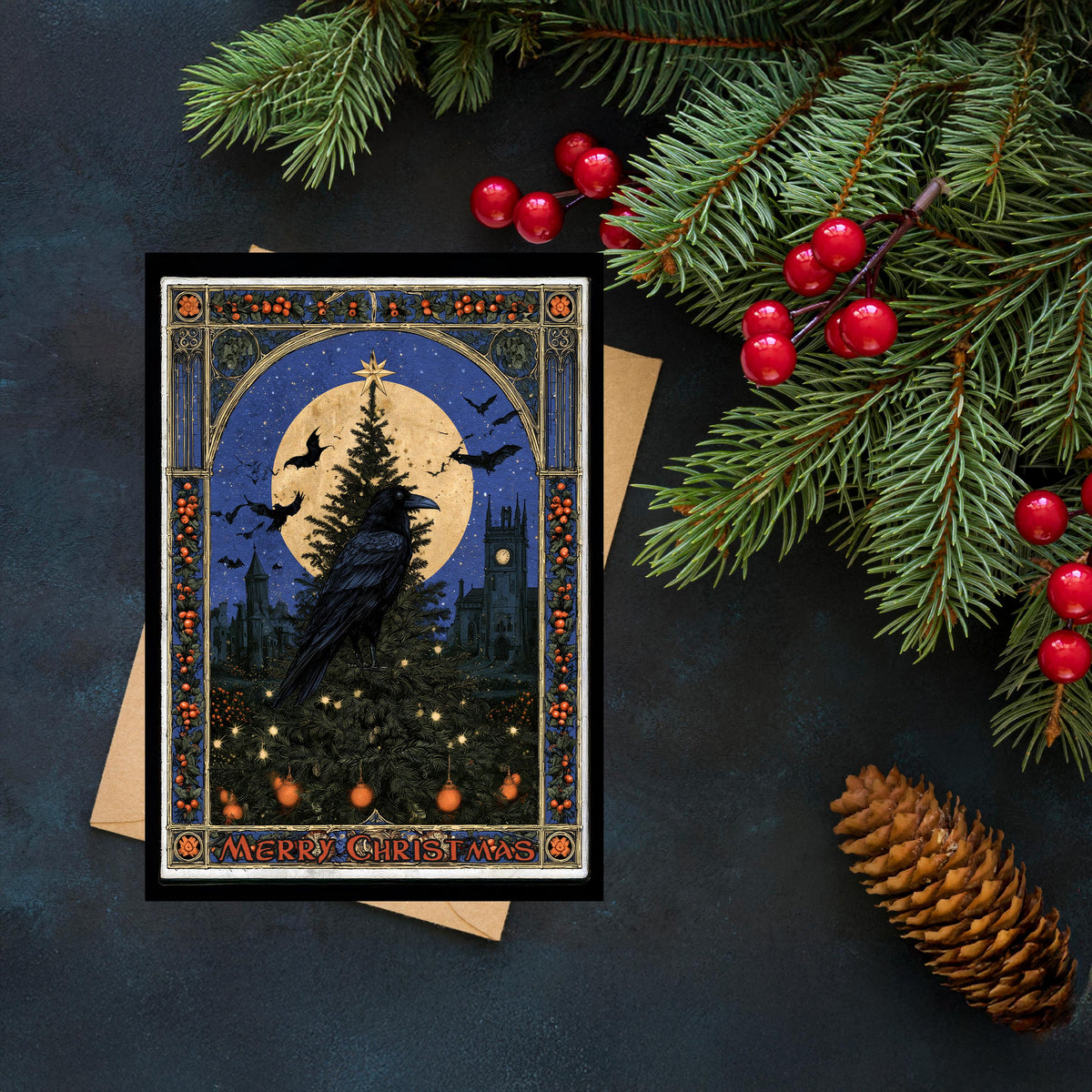 Gothic Christmas Card, Gothic Christmas Castle, Dark Christmas Card, Haunted Christmas Card, Gothic Holiday Greeting, Spooky Christmas Art