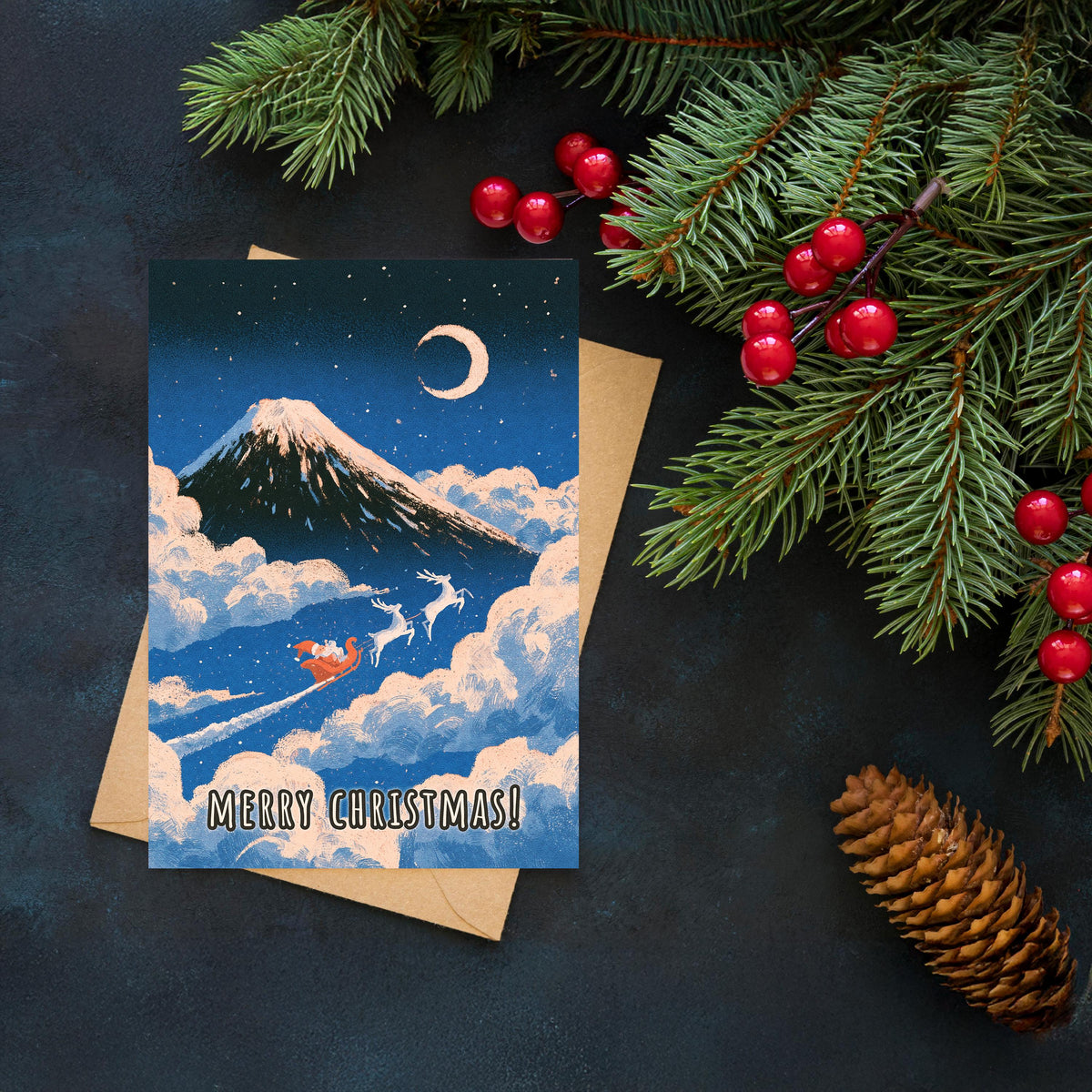 Japan Christmas Card, Japanese Christmas Card, Tokyo Winter Card, Mount Fuji Xmas Card, Japanese Holiday Card, Winter Travel Gift