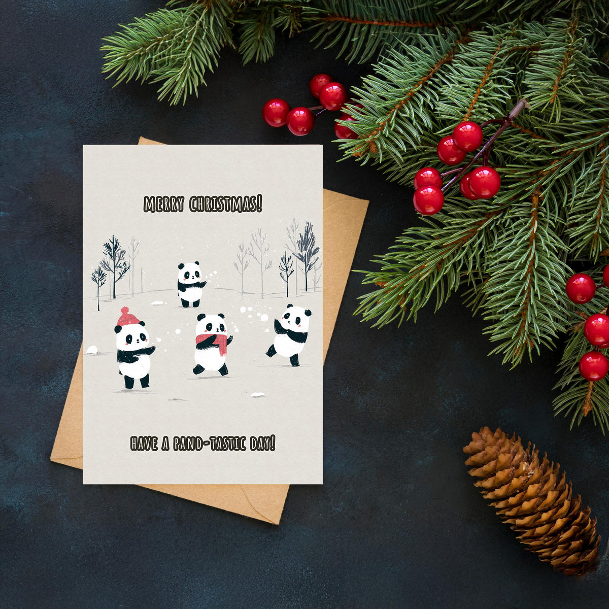 Panda Christmas Card, Cute Panda Xmas Card, Kawaii Christmas Card, Panda Holiday Greeting, Cute Animal Christmas Gift