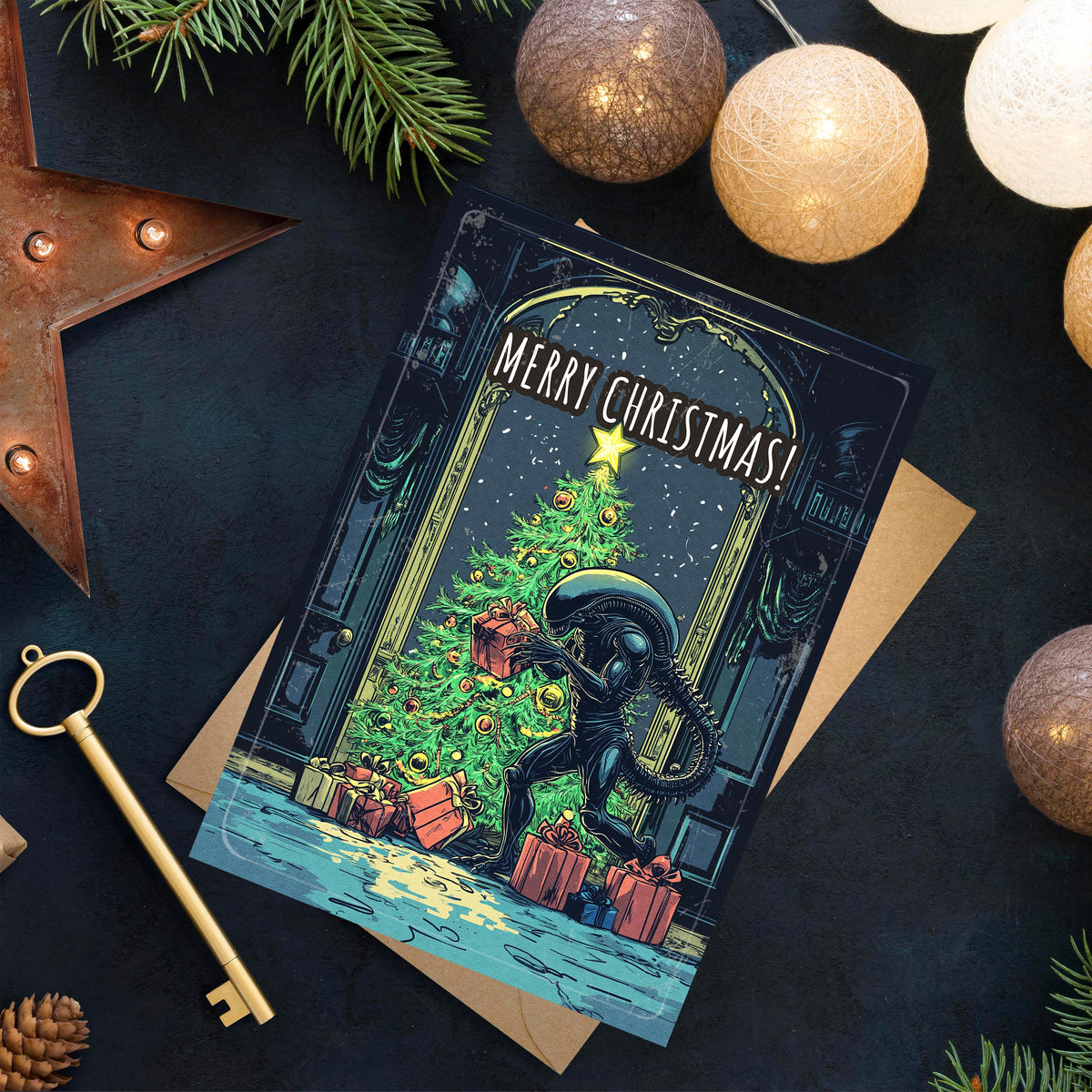 Alien Christmas Card, Sci-Fi Holiday Greetings