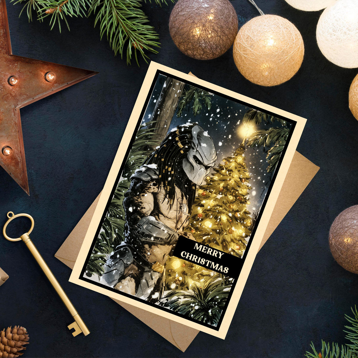 Predator Christmas Card, Predator Holiday Card, Sci Fi Christmas Card, Alien Hunter Christmas, Horror Christmas Gift, Geeky Holiday Card
