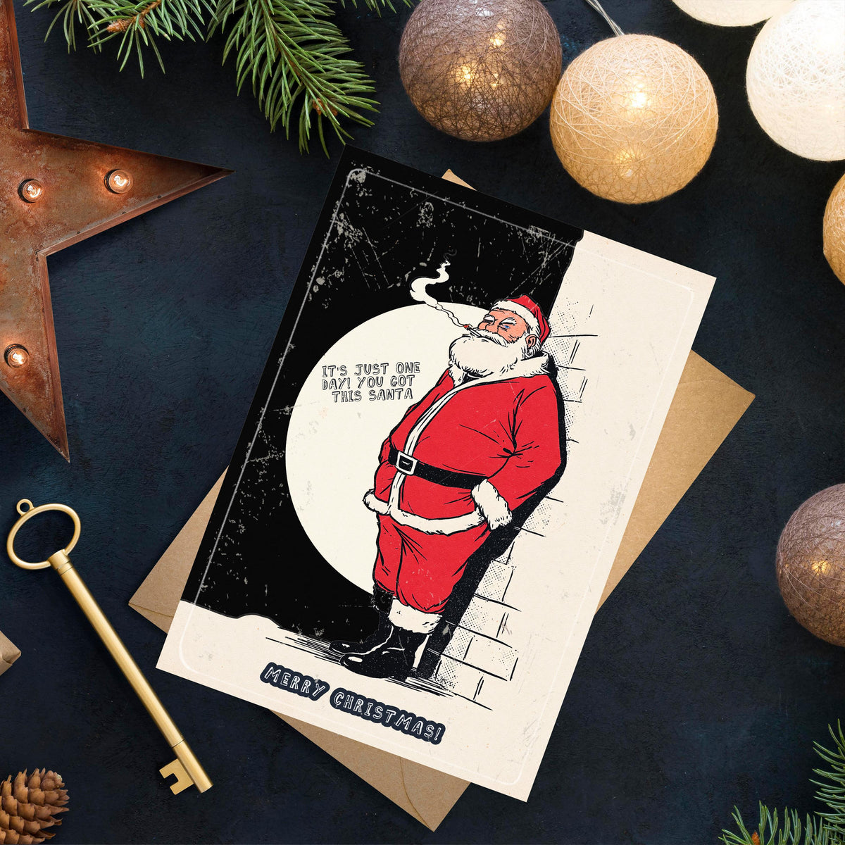 Funny Stressed Santa Christmas Card | Sarcastic Holiday Greeting