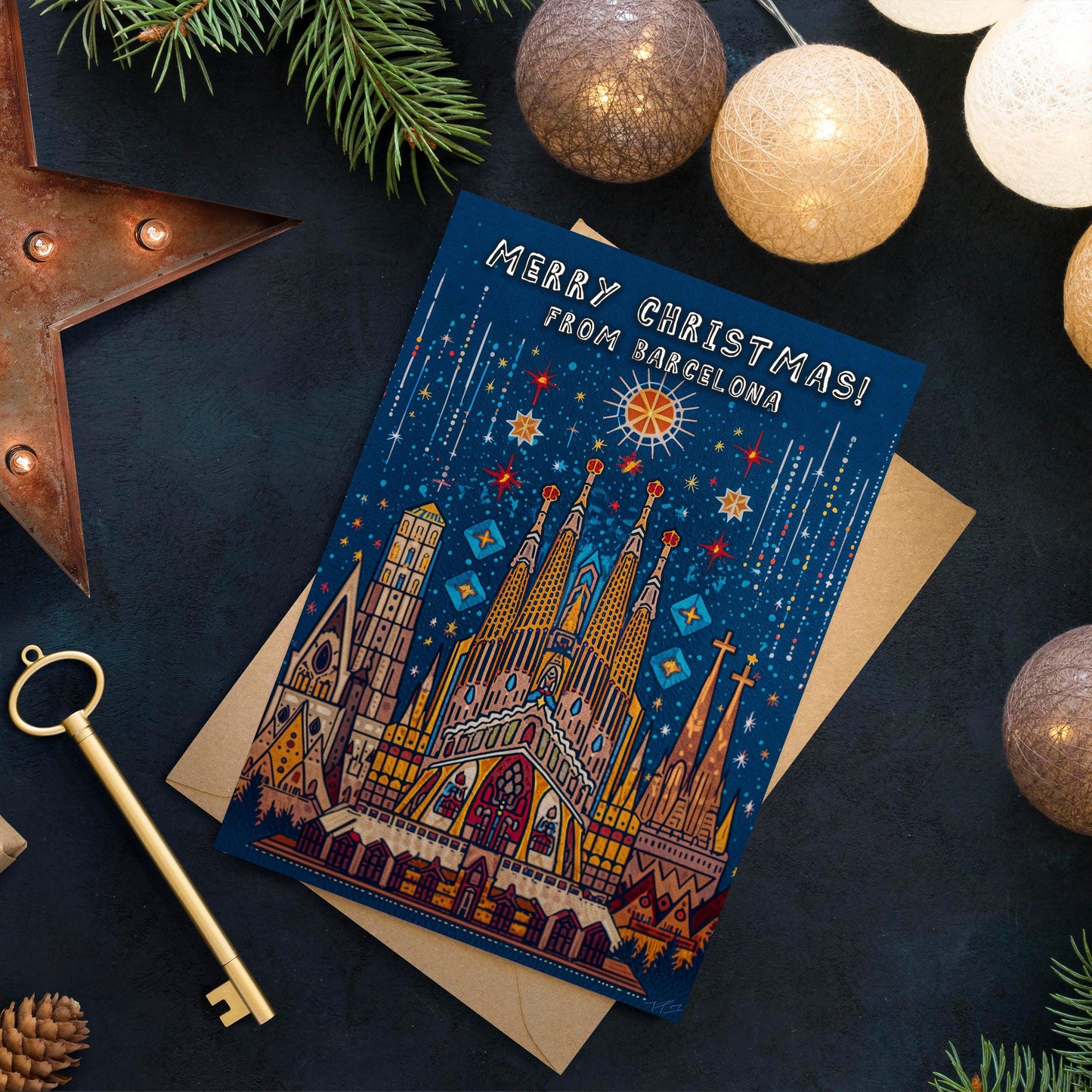 Barcelona Landmark Christmas Card | Spanish Holiday Greeting