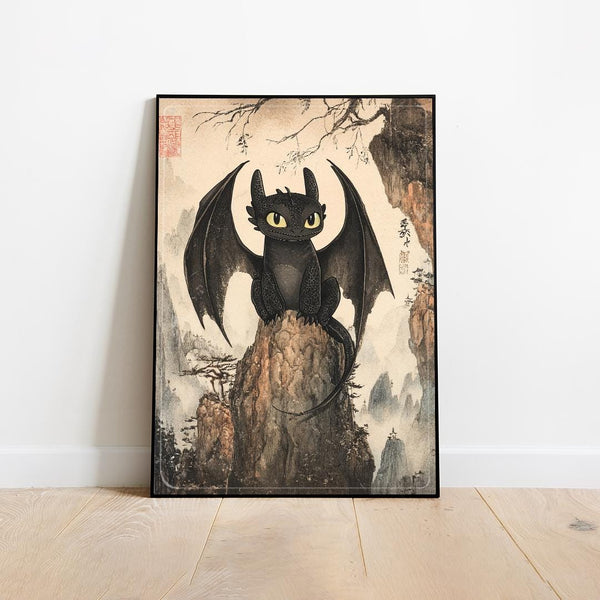 Toothless Dragon Art Print: Japanese-Style How to Train Your Dragon Poster