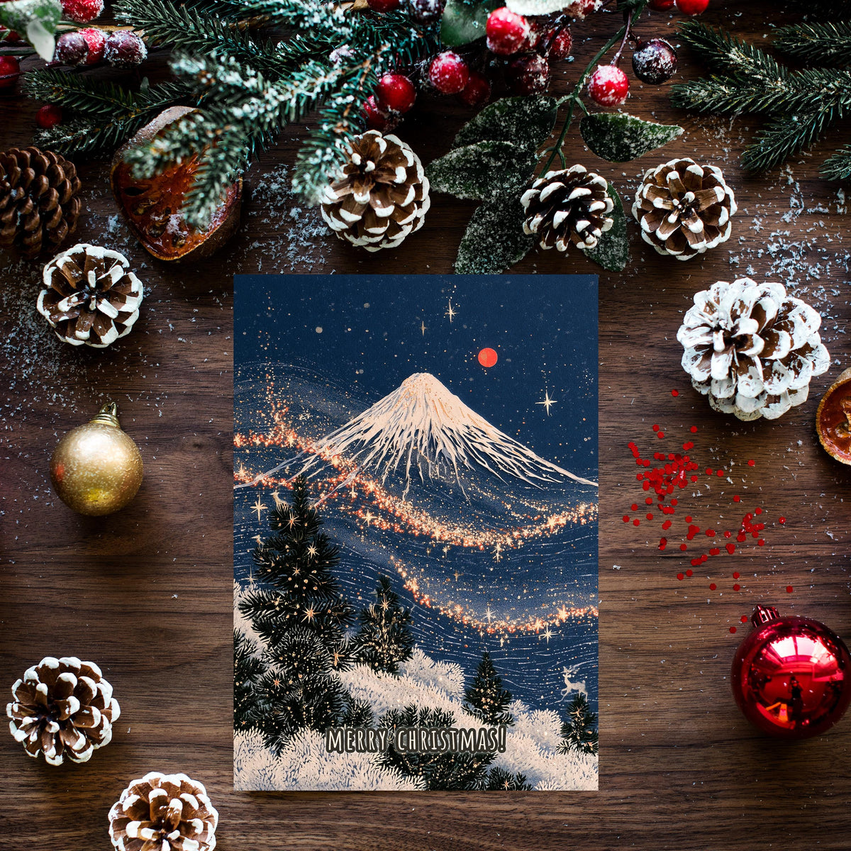 Japan Christmas Card, Japanese Christmas Card, Tokyo Winter Card, Mount Fuji Xmas Card, Japanese Holiday Card, Winter Travel Gift