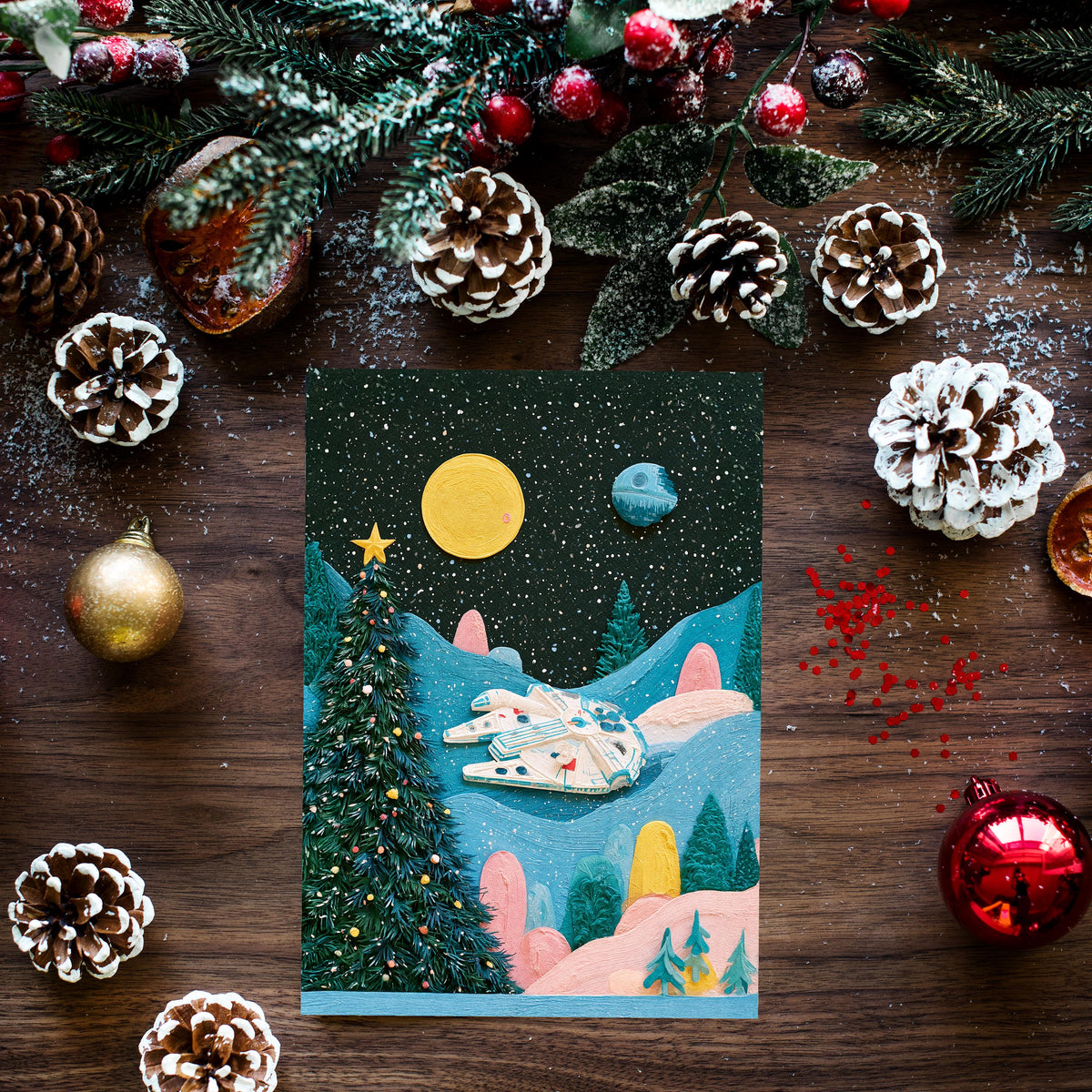Star Wars Christmas Card, Millennium Falcon Christmas Card, Sci Fi Holiday Card, Space Christmas Greeting, Geeky Christmas Gift