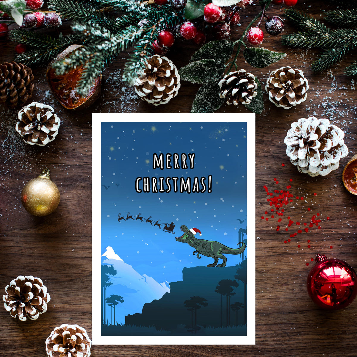 T-Rex Christmas Card:  Santa Claus Greeting Card, Dinosaur Christmas Card, T Rex Xmas Card, Funny Dinosaur Christmas, T Rex Gift