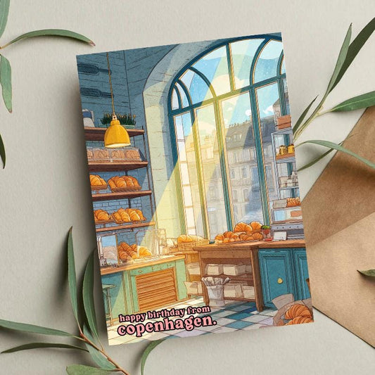 Copenhagen Bakery Birthday Card: Scandinavian Croissant Art